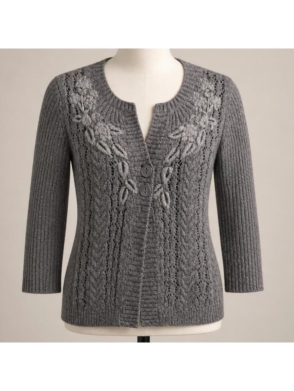 DKNY Jeans Gray Knit Cardigan Sweater Medium